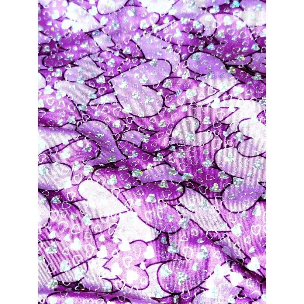 GK Elite Gymnastics Dance Racerback Keyhole Leotard Foil Hearts Purple Adult L